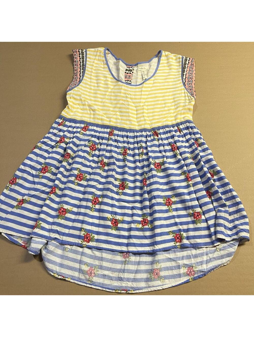 Matilda Jane On My Mind Top Sz M Floral Stripes Babydoll Back Button Whimsical